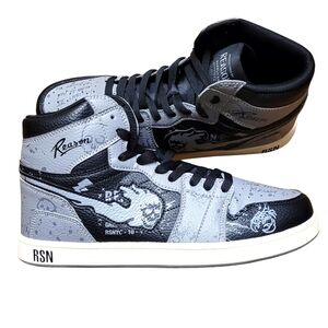 Reason Brand - Size 10 - Men Flaming Skull Light Black High Top Sneakers Shoe